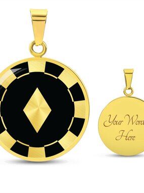 Diamond Poker Chip Gambler Circle Pendant Necklace Stainless Steel 24 Inch Chai